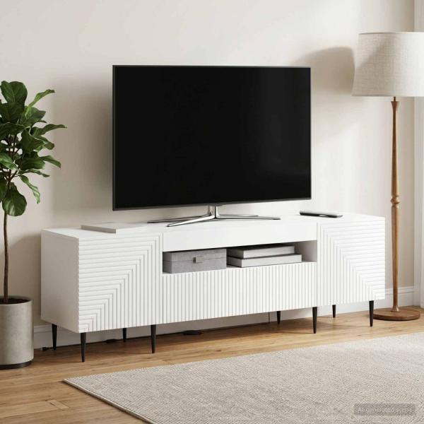 ARDEBO.de - LED-TV-Schrank HAARLEM 153 x 35 x 43 cm Weiß Holzwerkstoff