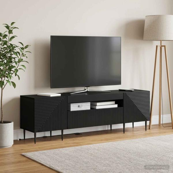 ARDEBO.de - LED-TV-Schrank HAARLEM 153 x 35 x 43 cm Schwarz Holzwerkstoff