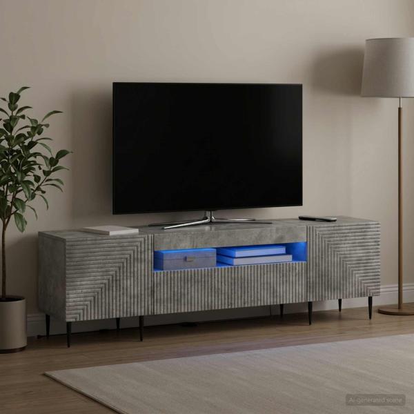 ARDEBO.de - LED-TV-Schrank HAARLEM 153 x 35 x 43 cm Betongrau Holzwerkstoff
