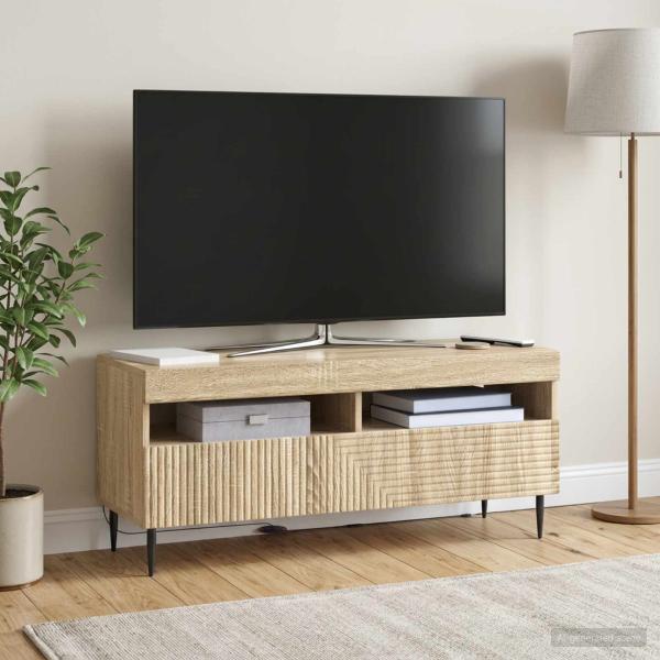 ARDEBO.de - LED-TV-Schrank HAARLEM 100 x 35 x 43 cm Sonoma-Eiche