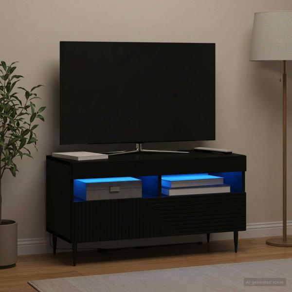 ARDEBO.de - LED-TV-Schrank HAARLEM 81 x 35 x 43 cm Schwarz Holzwerkstoff