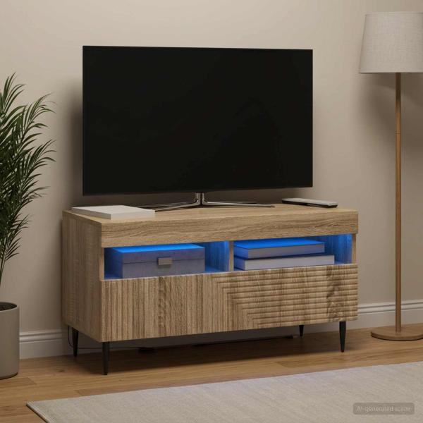ARDEBO.de - LED-TV-Schrank HAARLEM 81 x 35 x 43 cm Sonoma-Eiche