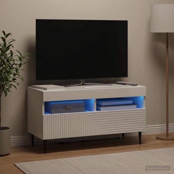 ARDEBO.de - LED-TV-Schrank HAARLEM 81 x 35 x 43 cm Hochglanz Weiß