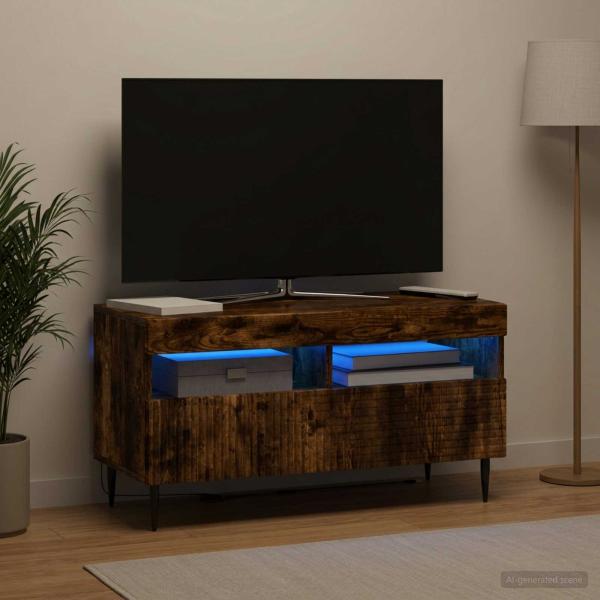 ARDEBO.de - LED-TV-Schrank HAARLEM 81 x 35 x 43 cm Raucheiche Holzwerkstoff