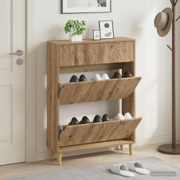 ARDEBO.de - Schuhschrank DELFT 78 x 24 x 103 cm Holzwerkstoff Artisan-Eiche