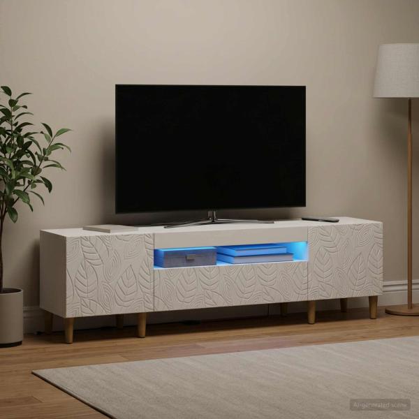 ARDEBO.de - LED-TV-Schrank DELFT 153 x 35 x 43 cm Weiß Holzwerkstoff