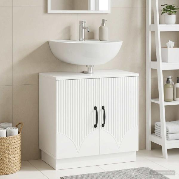 ARDEBO.de - Waschbeckenschrank HOORN Hochglanz Weiß 59,5 x 31,5 x 56 cm