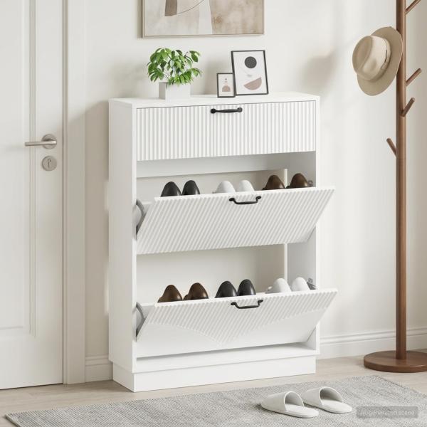 ARDEBO.de - Schuhschrank HOORN 78 x 24 x 100 cm Holzwerkstoff Weiß