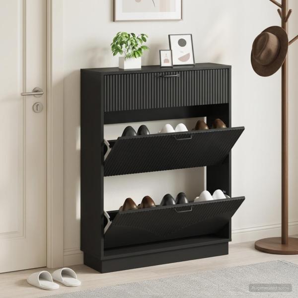 ARDEBO.de - Schuhschrank HOORN 78 x 24 x 100 cm Holzwerkstoff Schwarz