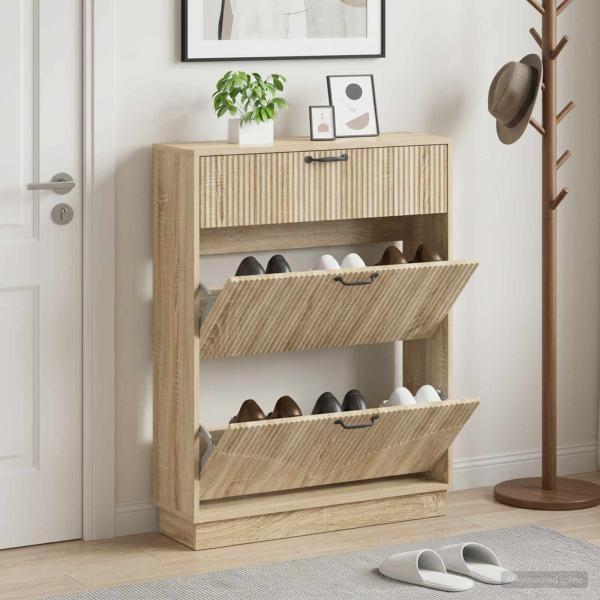 ARDEBO.de - Schuhschrank HOORN 78 x 24 x 100 cm Holzwerkstoff Sonoma-Eiche