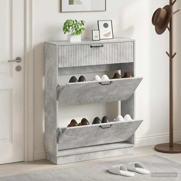 ARDEBO.de - Schuhschrank HOORN 78 x 24 x 100 cm Holzwerkstoff Betongrau