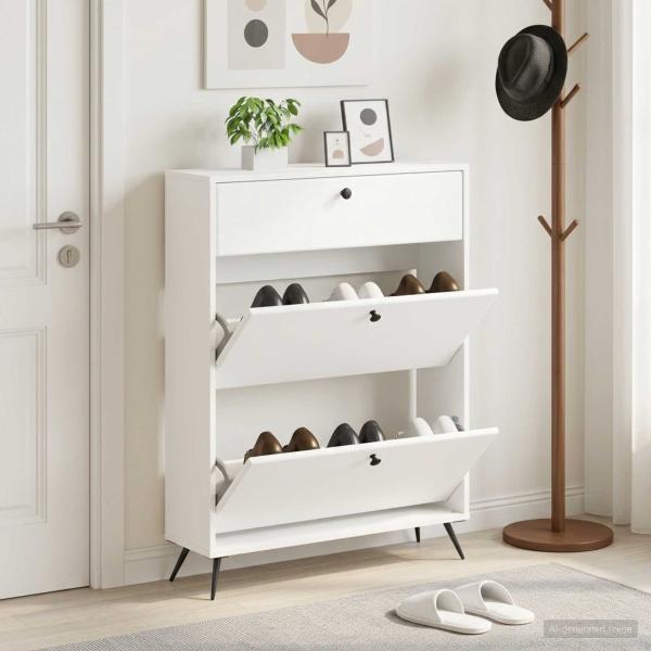 ARDEBO.de - Schuhschrank BREDA 78 x 24 x 103 cm Holzwerkstoff Weiß
