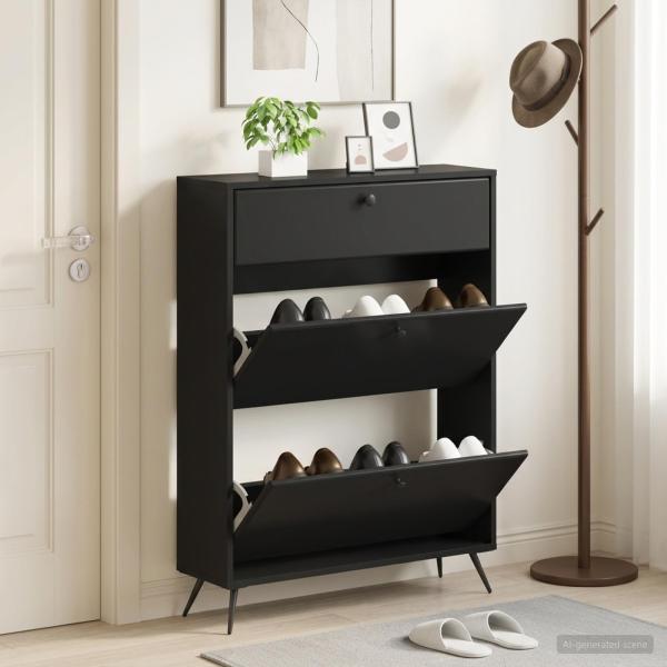 ARDEBO.de - Schuhschrank BREDA 78 x 24 x 103 cm Holzwerkstoff Schwarz