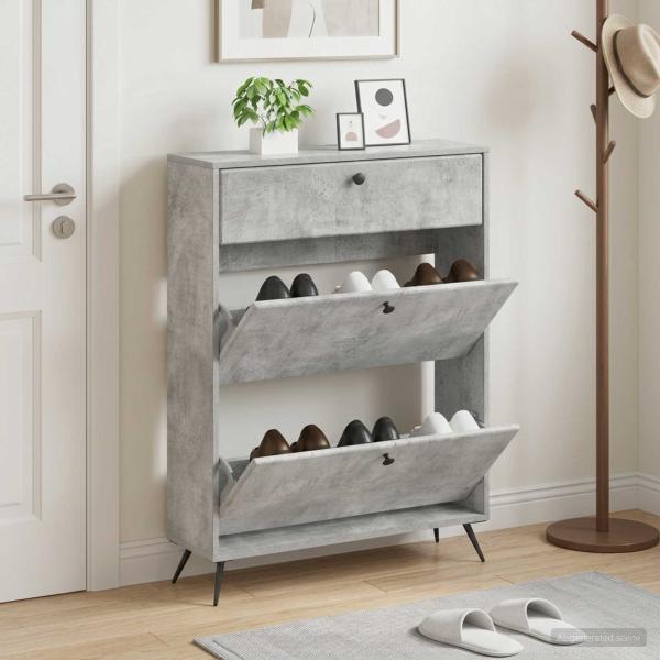 ARDEBO.de - Schuhschrank BREDA 78 x 24 x 103 cm Holzwerkstoff Betongrau