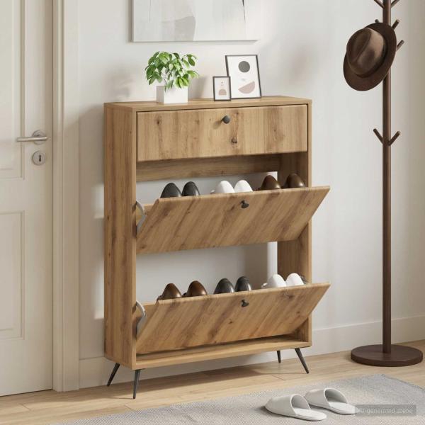ARDEBO.de - Schuhschrank BREDA 78 x 24 x 103 cm Holzwerkstoff Artisan-Eiche