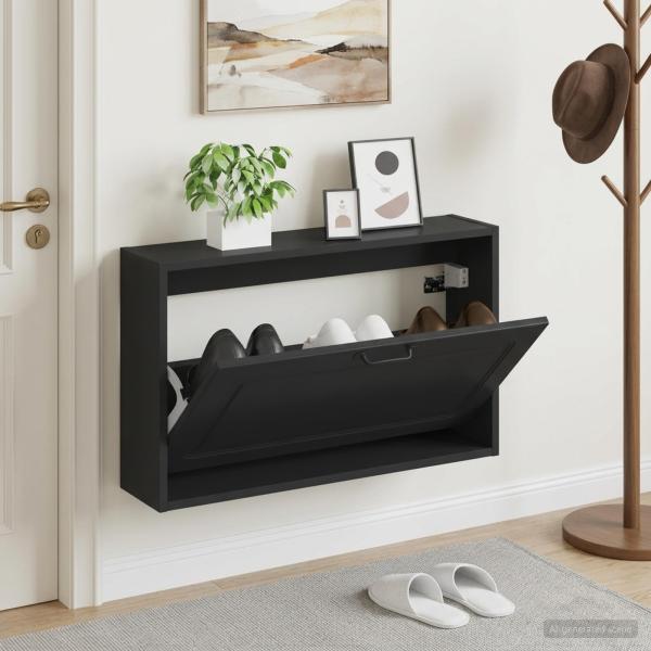 ARDEBO.de - Wandmontierter Schuhschrank UTRECHT 71 x 17 x 43 cm Schwarz