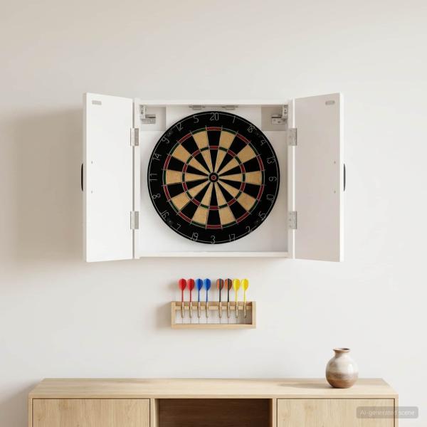 ARDEBO.de - Dartboard Schrank UTRECHT Hochglanz Wei? 52,5 x 10,5 x 53,5 cm