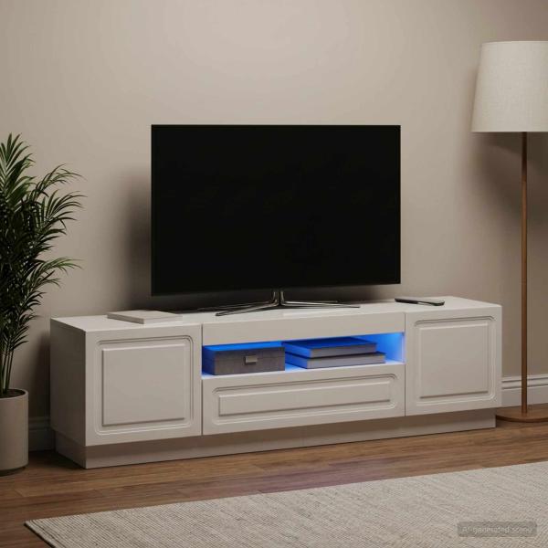 ARDEBO.de - LED-TV-Schrank Hochglanz Weiß Holzwerkstoff