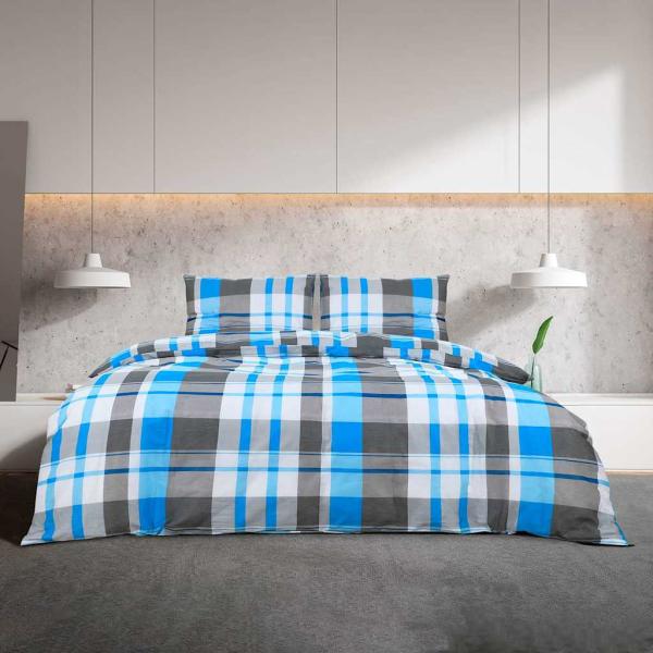 Bettwäsche-Set Blau und Grau 155x220 cm Baumwolle