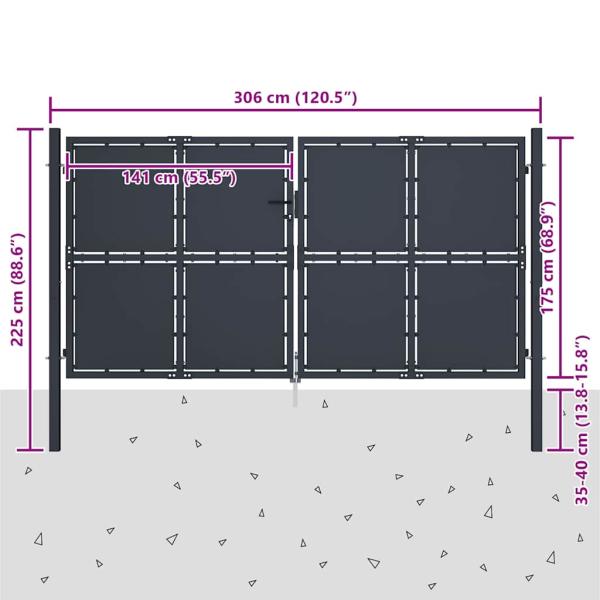 Gartentor aus Stahl 300 x 175 cm Anthrazit