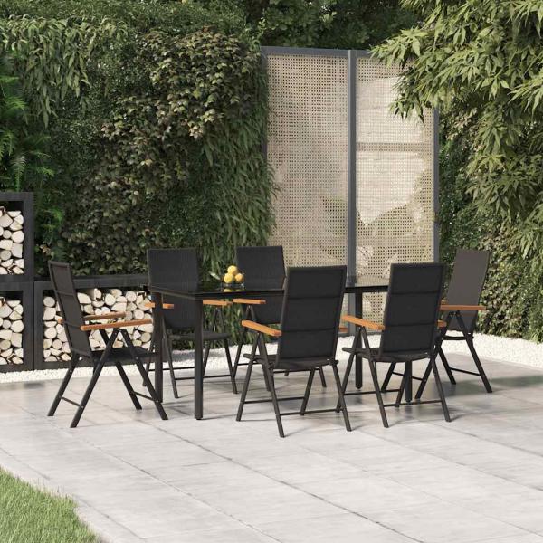ARDEBO.de - 7-tlg. Garten-Essgruppe Schwarz und Braun Poly Rattan