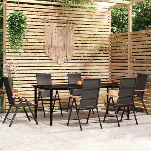 ARDEBO.de - 7-tlg. Garten-Essgruppe Schwarz