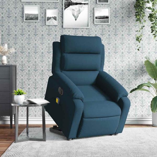 Massagesessel mit Aufstehhilfe Elektrisch Blau Samt