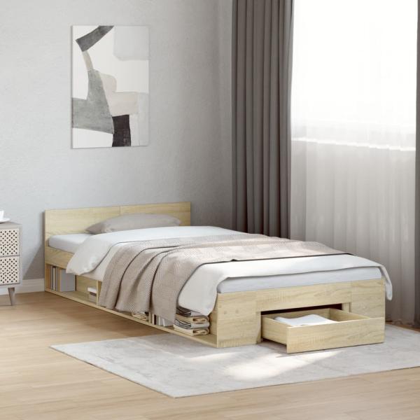 ARDEBO.de - Bettgestell mit Schublade Sonoma-Eiche 100x200 cm Holzwerkstoff