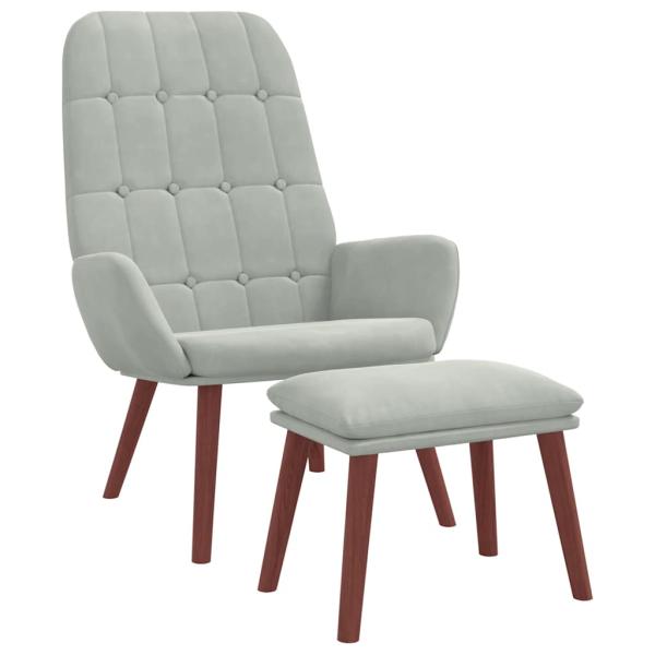 Relaxsessel mit Hocker Hellgrau Samt