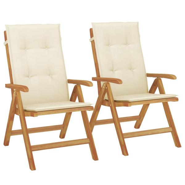 Klappstühle mit Kissen, 2 Stück, Massivholz Teak