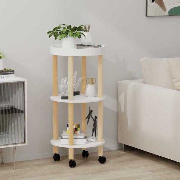 ARDEBO.de - Servierwagen 3 Etagen Weiß 38x38x82cm Holzwerkstoff Kiefernholz