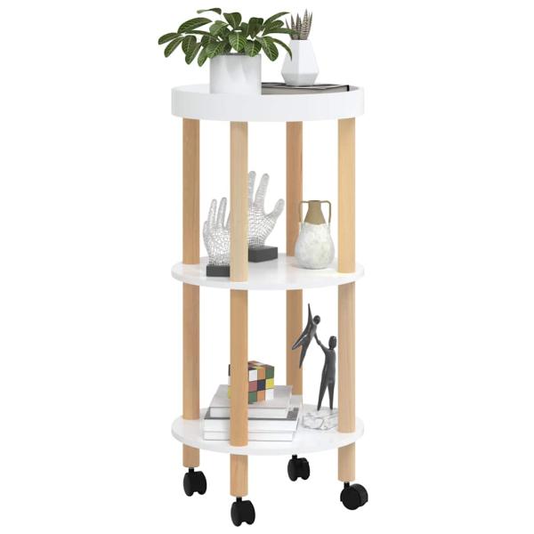 Servierwagen 3 Etagen Weiß 38x38x82cm Holzwerkstoff Kiefernholz