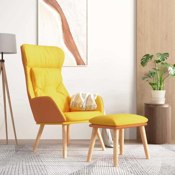 ARDEBO.de - Relaxsessel mit Hocker Senfgelb Kunstleder & Stoff