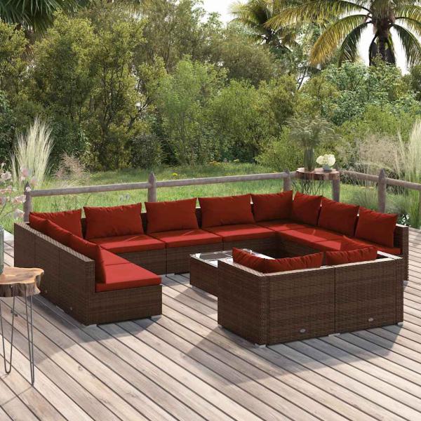 ARDEBO.de - 12-tlg. Garten-Lounge-Set mit Kissen Braun Poly Rattan