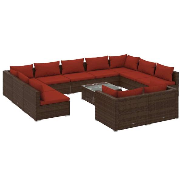 12-tlg. Garten-Lounge-Set mit Kissen Braun Poly Rattan