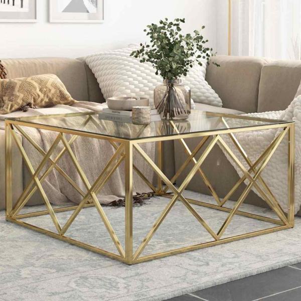 ARDEBO.de - Couchtisch Golden Edelstahl und Hartglas