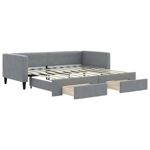 Tagesbett Ausziehbar mit Schubladen Hellgrau 100x190 cm Stoff