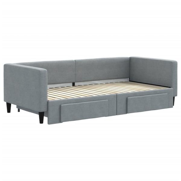 Tagesbett Ausziehbar mit Schubladen Hellgrau 100x190 cm Stoff