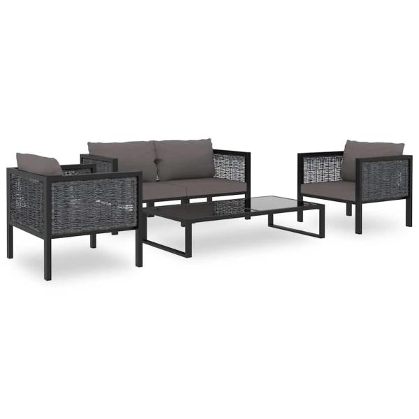 ARDEBO.de - 5-tlg. Garten-Lounge-Set mit Auflagen Poly Rattan Anthrazit