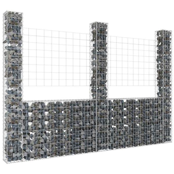 ARDEBO.de - Gabionenkorb U-Form mit 3 Säulen Eisen 260x20x200 cm