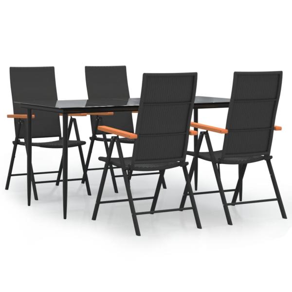 5-tlg. Garten-Essgruppe Schwarz und Braun Poly Rattan