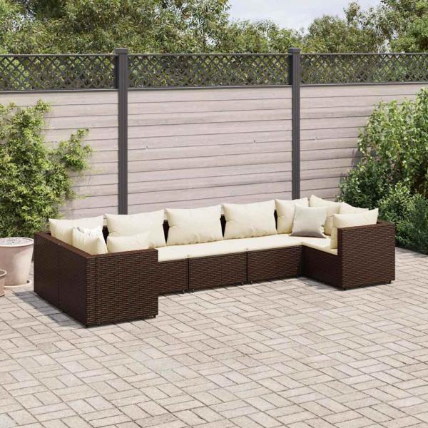 ARDEBO.de - 7-tlg. Garten-Lounge-Set mit Kissen Braun Poly Rattan