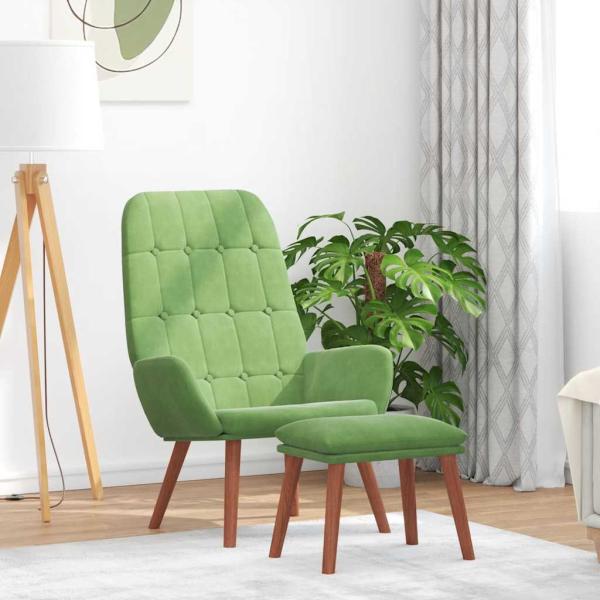 ARDEBO.de - Relaxsessel mit Hocker Hellgrün Samt