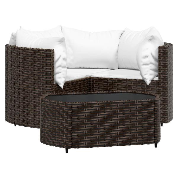 4-tlg. Garten-Lounge-Set mit Kissen Braun Poly Rattan