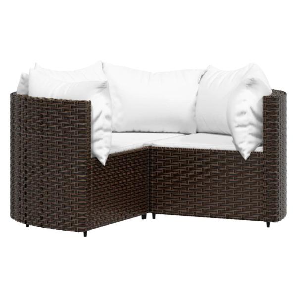 4-tlg. Garten-Lounge-Set mit Kissen Braun Poly Rattan
