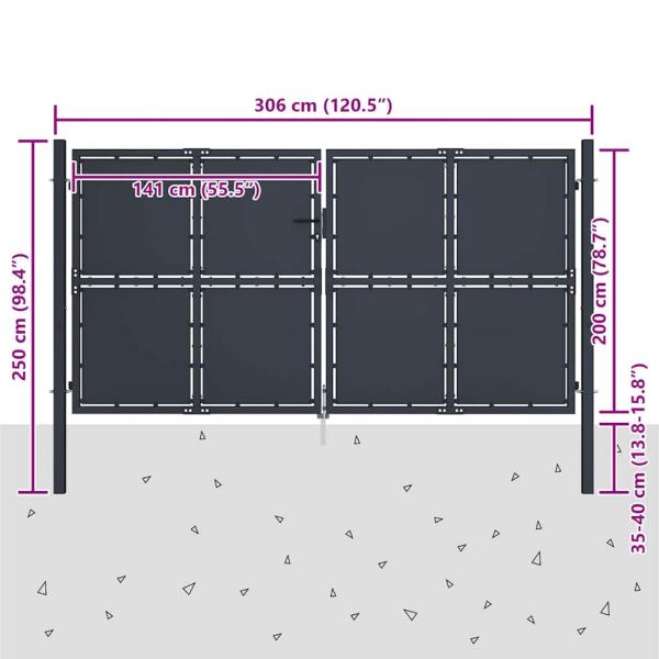Gartentor aus Stahl 300 x 200 cm Anthrazit