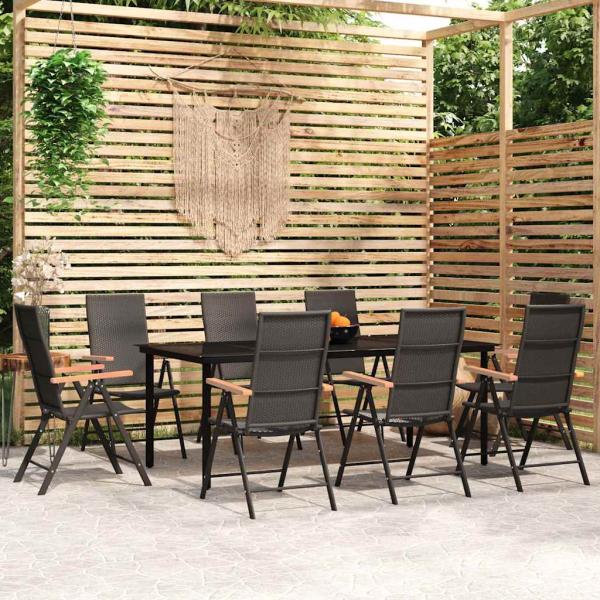 ARDEBO.de - 9-tlg. Garten-Essgruppe Schwarz