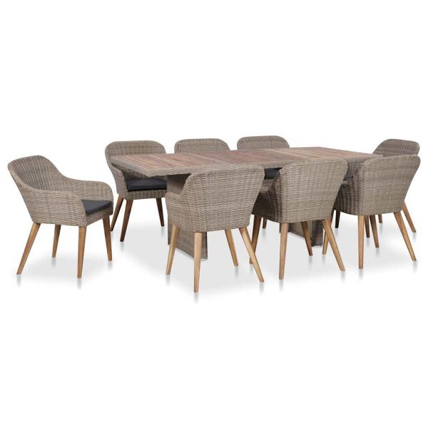 ARDEBO.de - 9-tlg. Garten-Essgruppe mit Auflagen Poly Rattan
