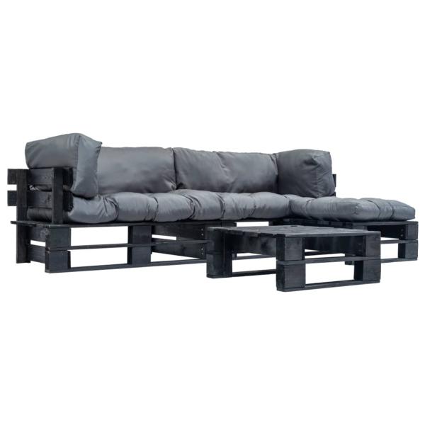 ARDEBO.de - 4-tlg. Garten-Lounge-Set aus Paletten mit Grauen Kissen Holz