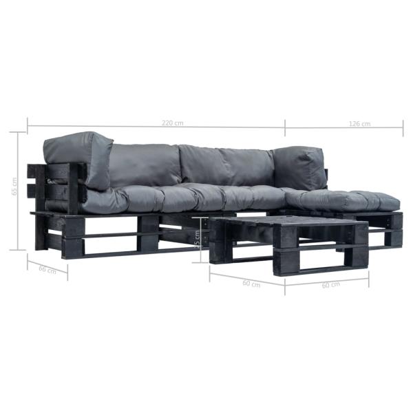 4-tlg. Garten-Lounge-Set aus Paletten mit Grauen Kissen Holz